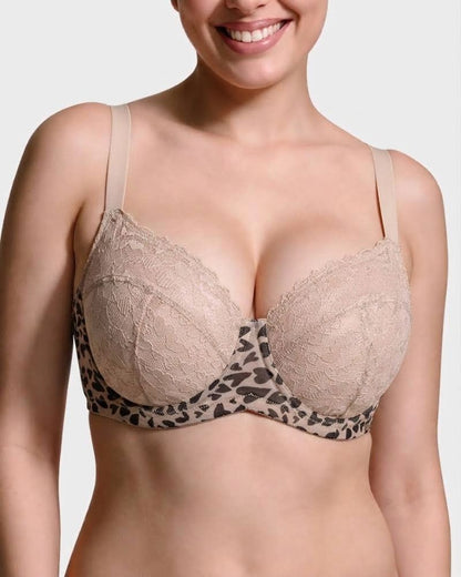 Leopard Heart Lace Plus Size Minimizer Bra