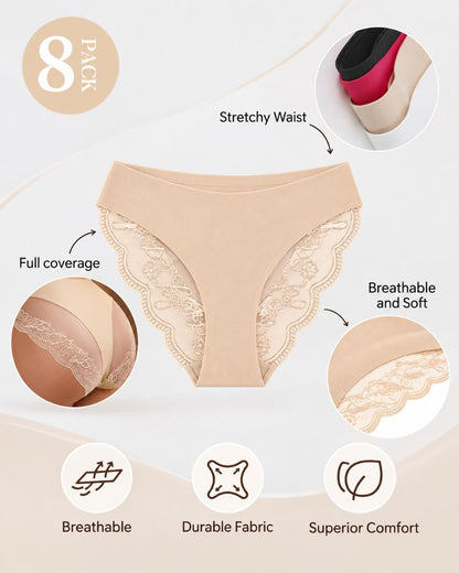 8-Pack Seamless Lace Mid-Rise Stretch Panties