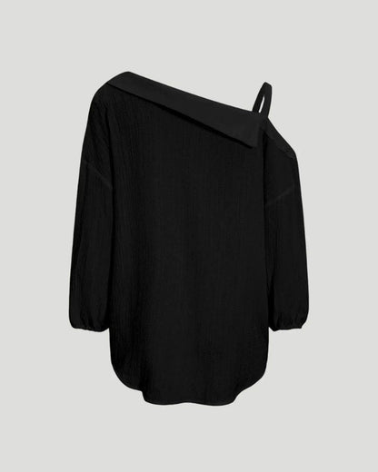 Asymmetric Cold-Shoulder Button-Down Blouse