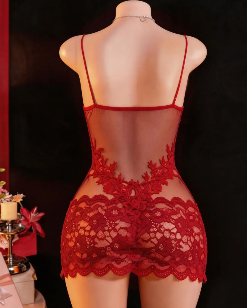 Sheer Floral Lace V-Neck Mini Nightgown