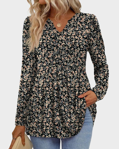 V-Neck Long Sleeve Babydoll Peplum Top