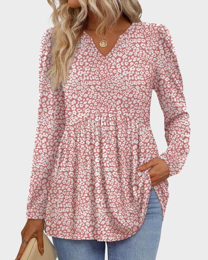 V-Neck Long Sleeve Babydoll Peplum Top