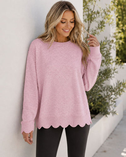 Scallop Hem Oversized Crewneck Sweatshirt