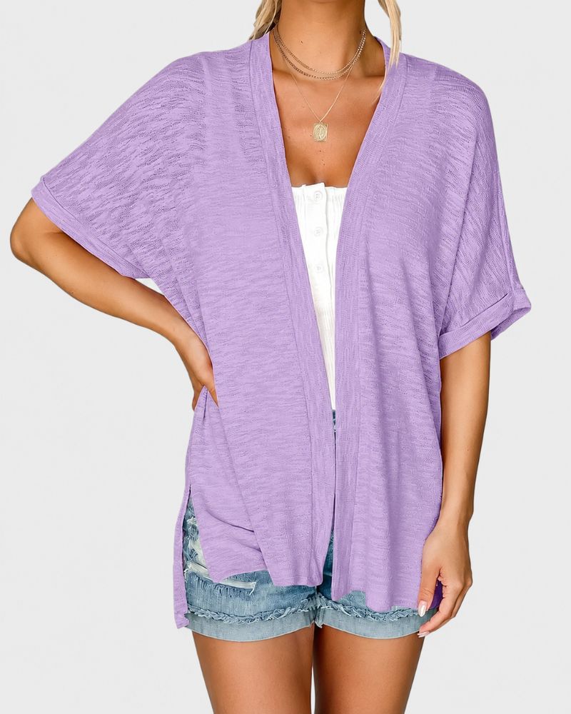 Lightweight Short-Sleeve Open-Front Cardigan