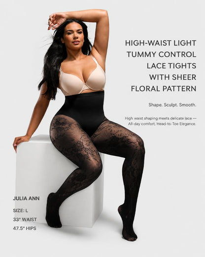 High-Waist Floral Lace Light Control Shaping Tights
