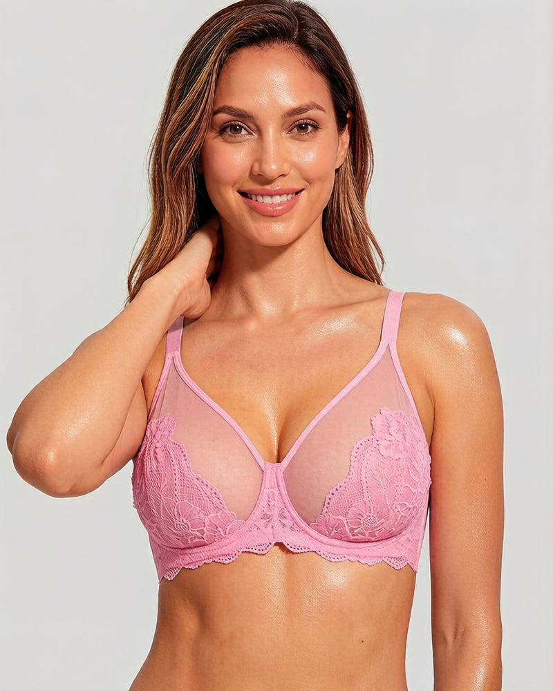 Full Coverage Lace Pink Minimizer Bra