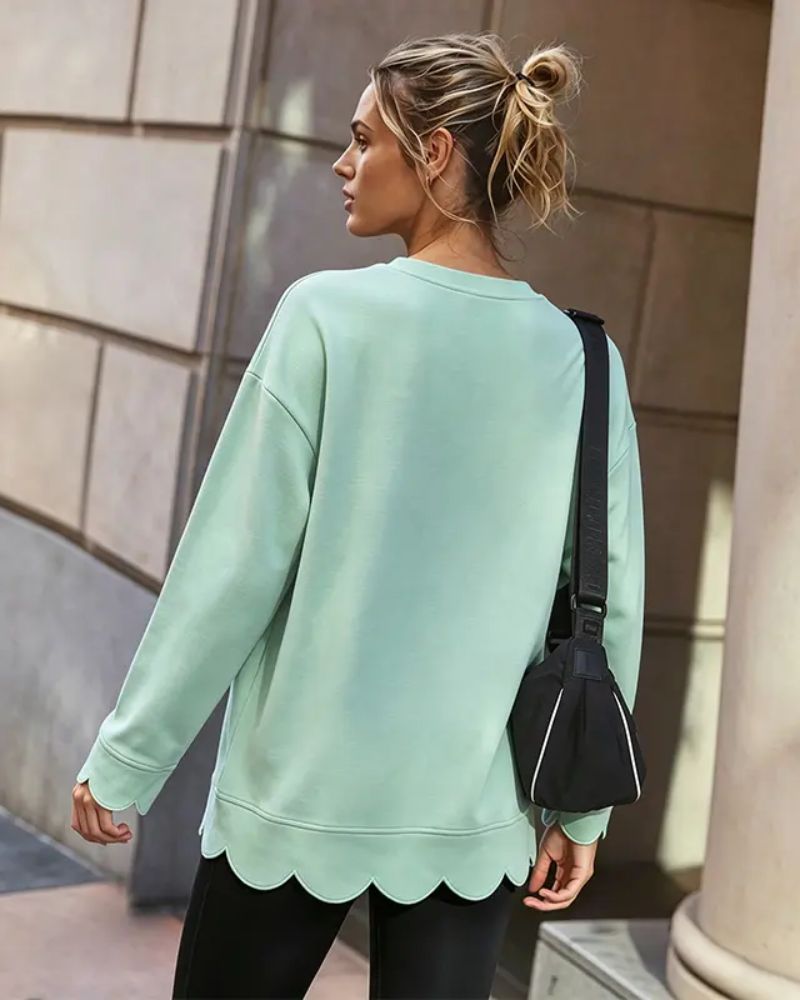 Scallop Hem Oversized Crewneck Sweatshirt