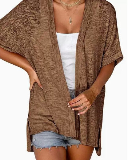 Lightweight Short-Sleeve Open-Front Cardigan