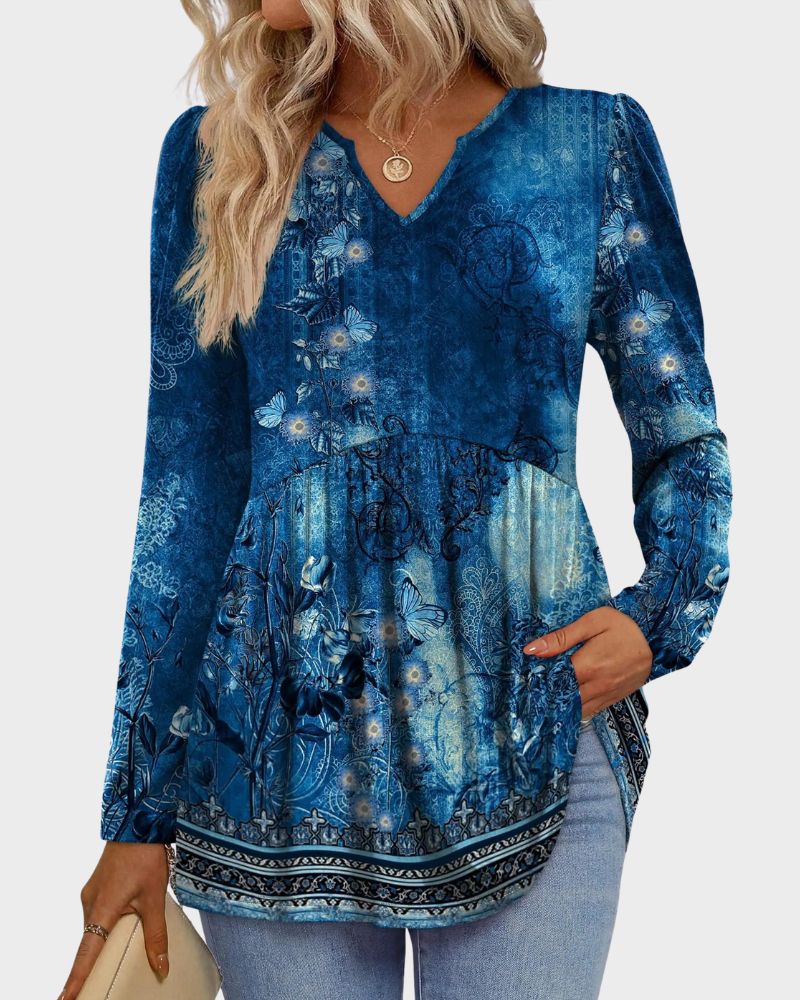 V-Neck Long Sleeve Babydoll Peplum Top