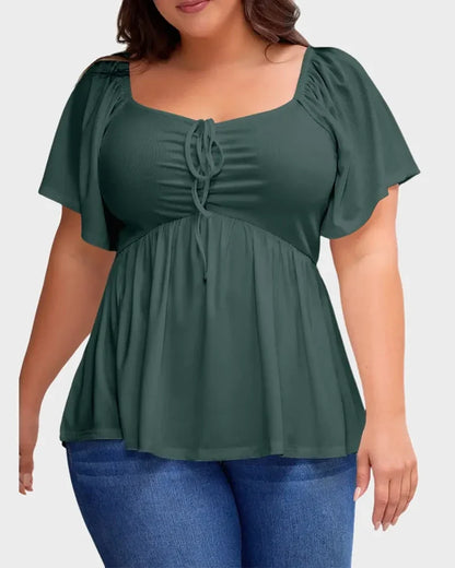 Sweetheart Ruched Peplum Ribbed Blouse
