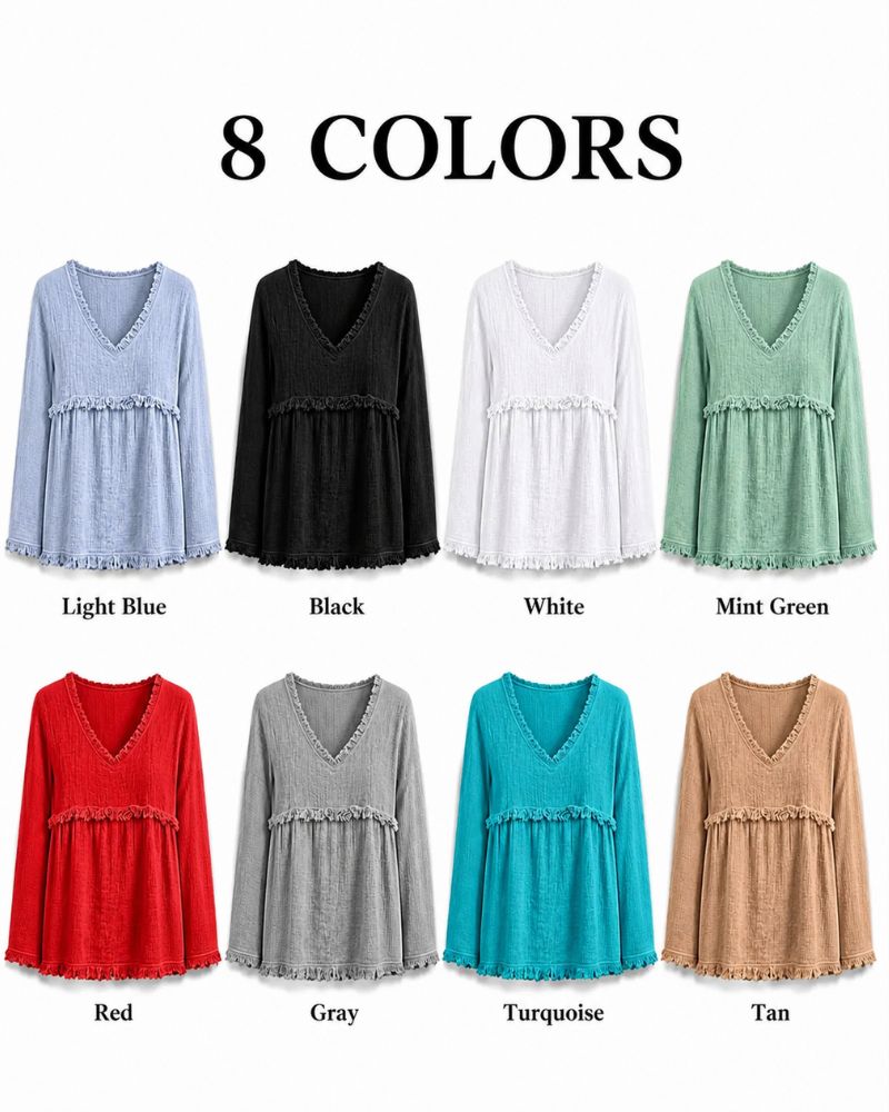 Boho V-Neck Fringe Babydoll Blouse