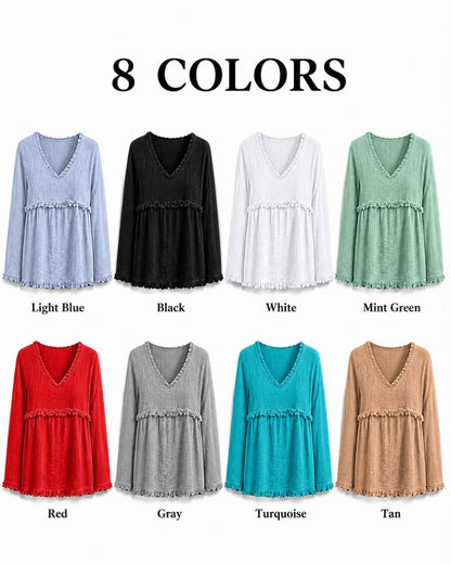 Boho V-Neck Fringe Babydoll Blouse