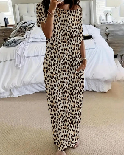 Women’s Solid Color Batwing Sleeve Casual Nightdress
