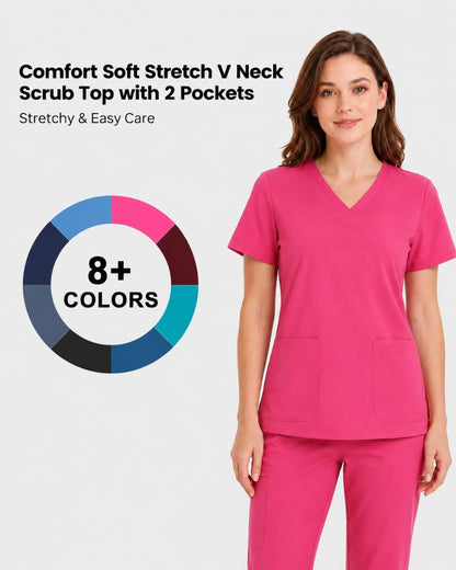 Stretch V-Neck 2-Pocket Uniform Costume Top