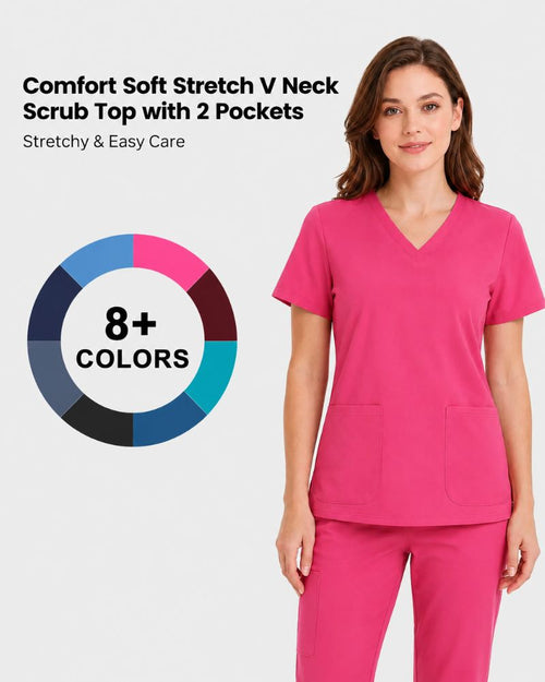 Stretch V-Neck 2-Pocket Uniform Costume Top