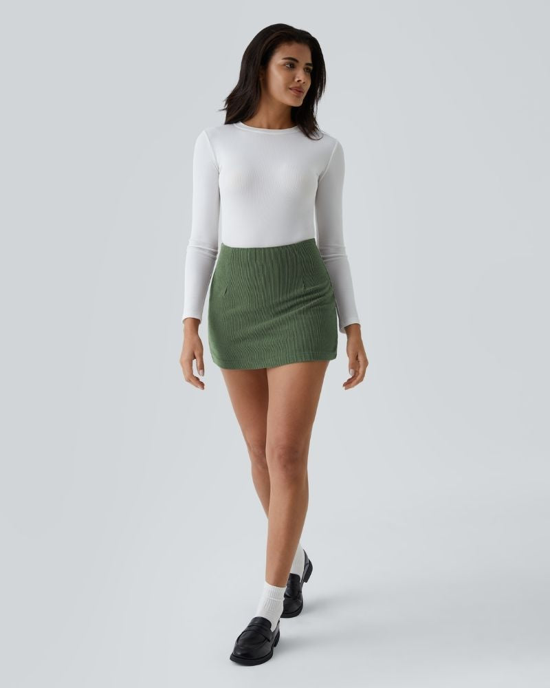 High-Waist 2-in-1 Corduroy A-Line Mini Skirt