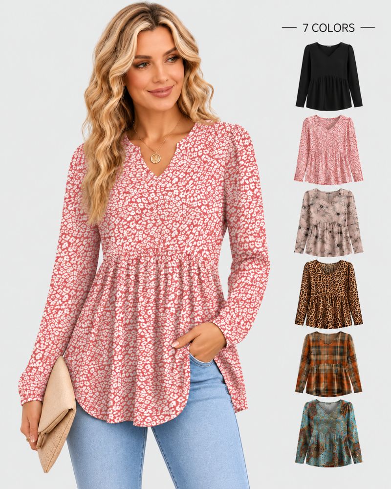 V-Neck Long Sleeve Babydoll Peplum Top