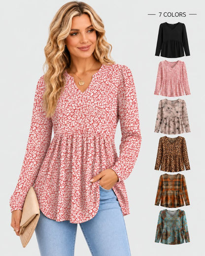 V-Neck Long Sleeve Babydoll Peplum Top