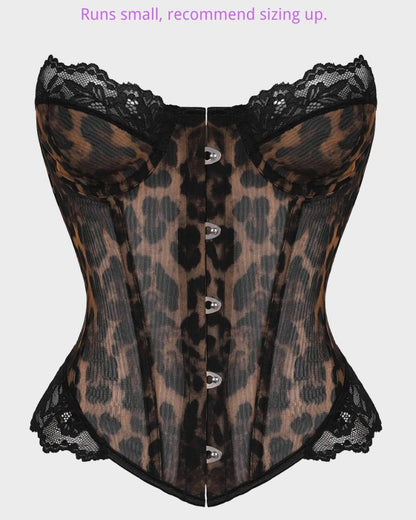 Y2K Leopard Lace Boned Corset Top