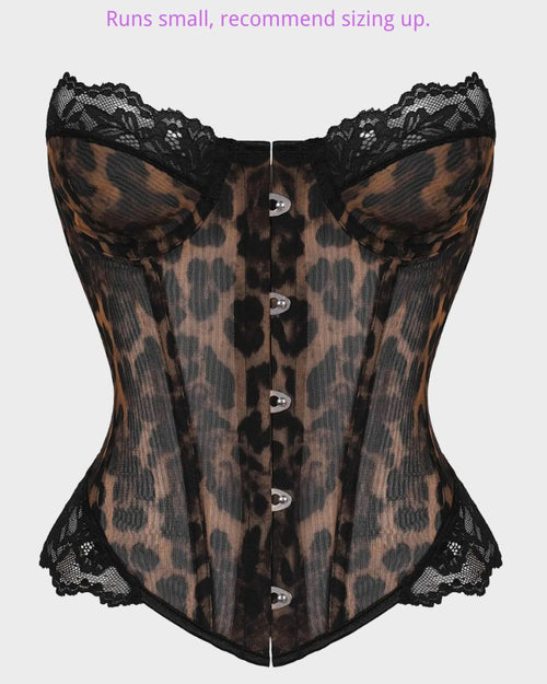 Y2K Leopard Lace Boned Corset Top