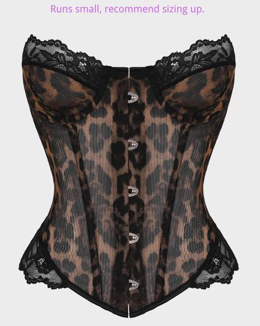 Y2K Leopard Lace Boned Corset Top