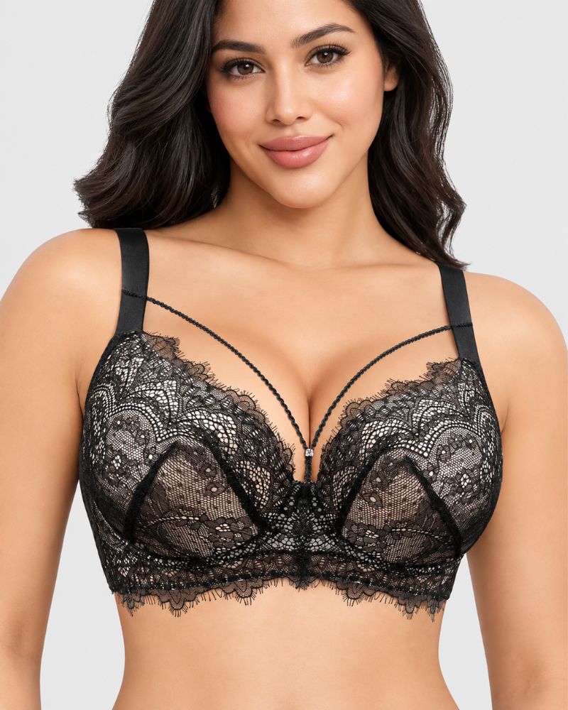 Deep-V Lace Full-Coverage Push-Up Bra