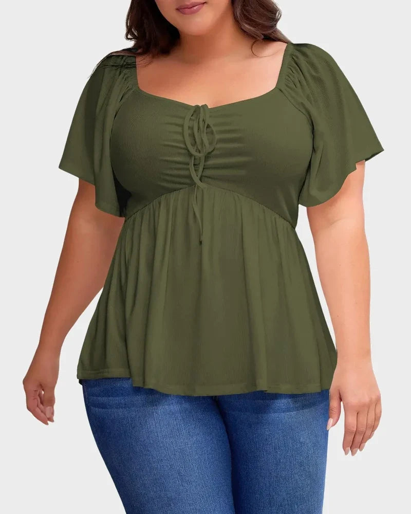 Sweetheart Ruched Peplum Ribbed Blouse