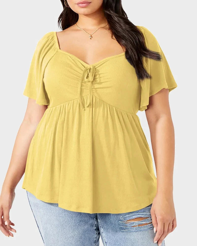 Sweetheart Ruched Peplum Ribbed Blouse