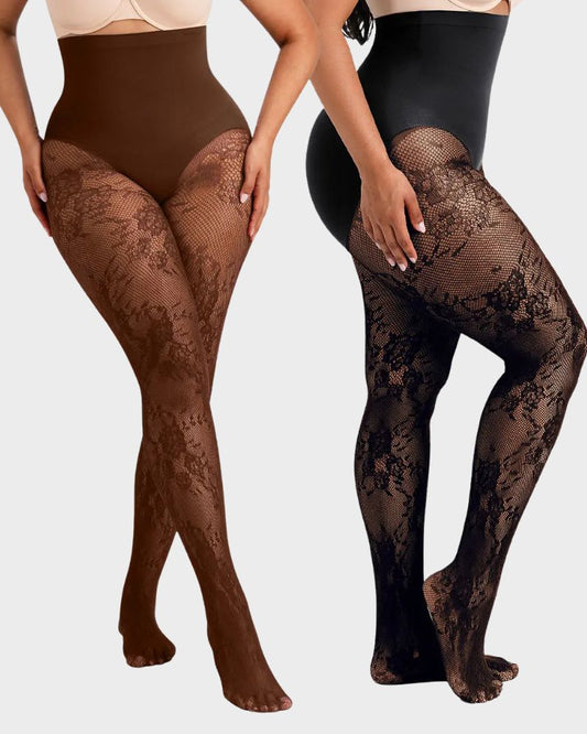 High-Waist Floral Lace Light Control Shaping Tights