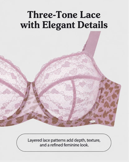 Leopard Heart Lace Plus Size Minimizer Bra