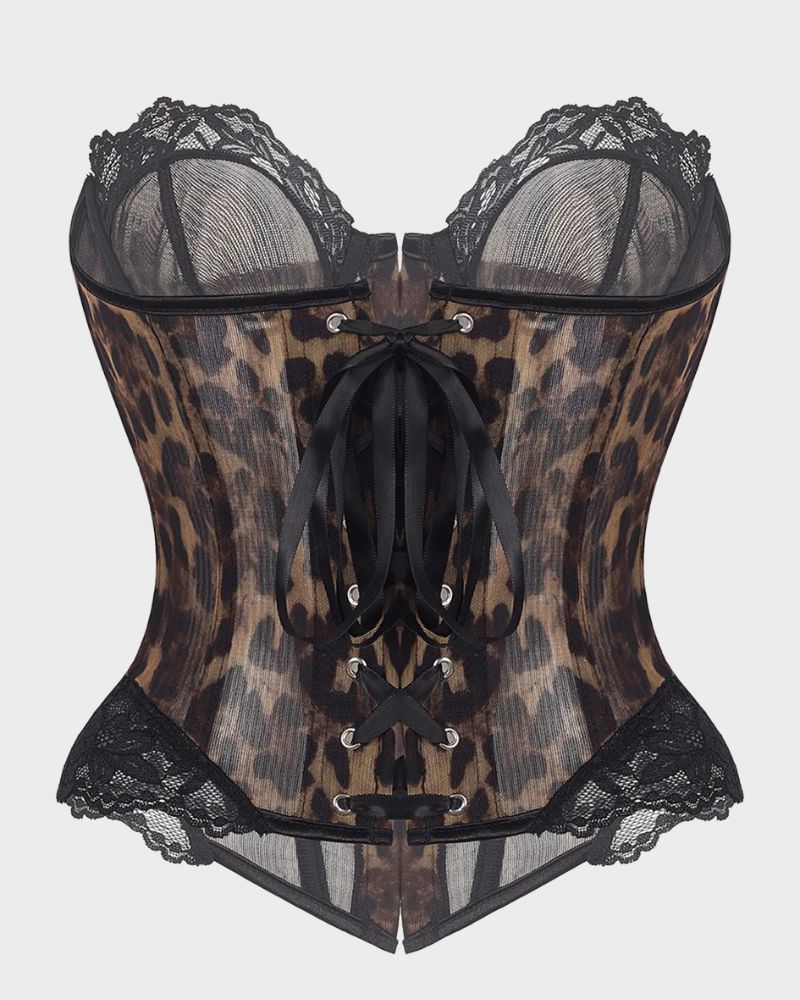 Y2K Leopard Lace Boned Corset Top