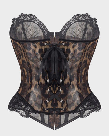 Y2K Leopard Lace Boned Corset Top