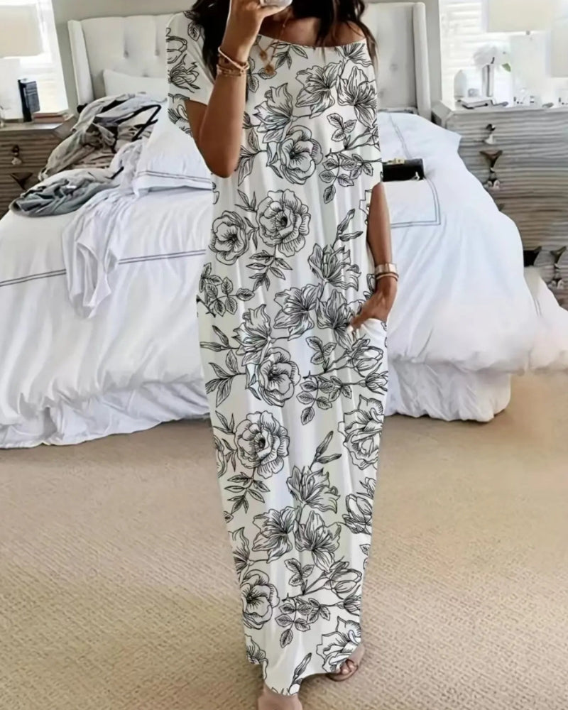 Women’s Solid Color Batwing Sleeve Casual Nightdress