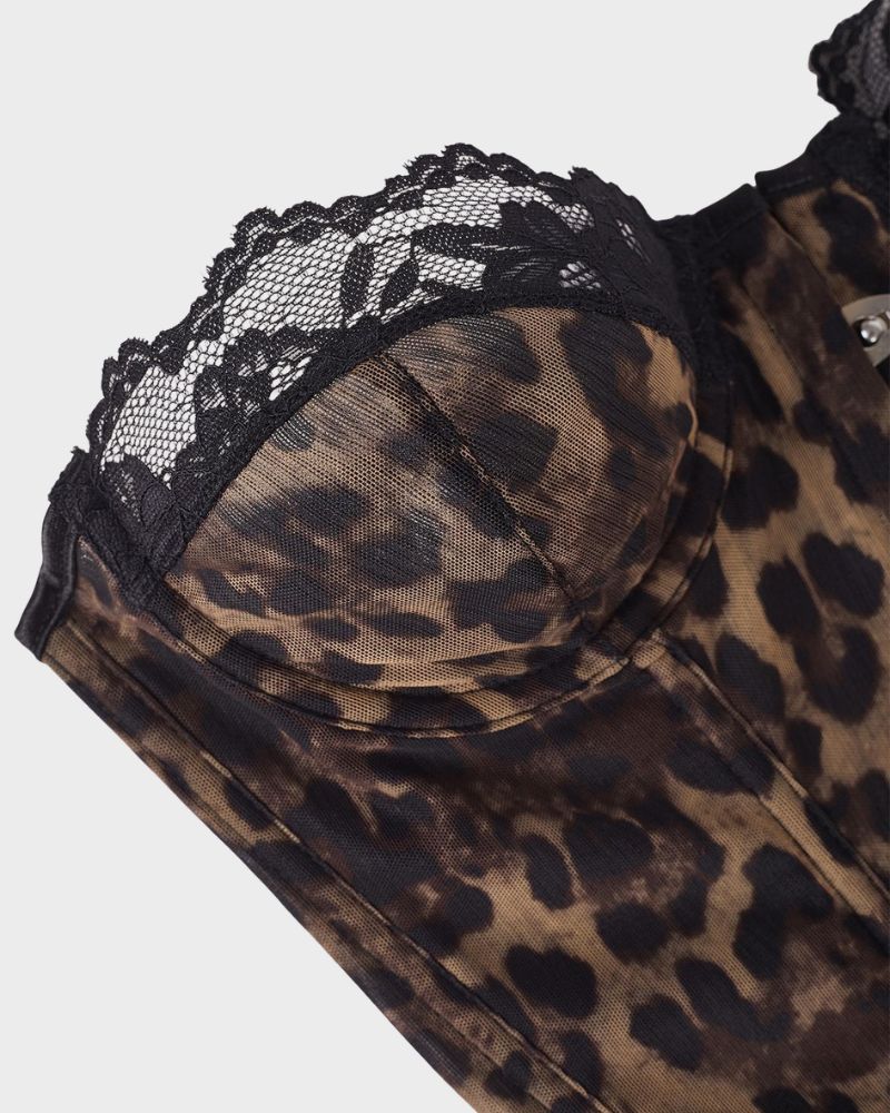 Y2K Leopard Lace Boned Corset Top
