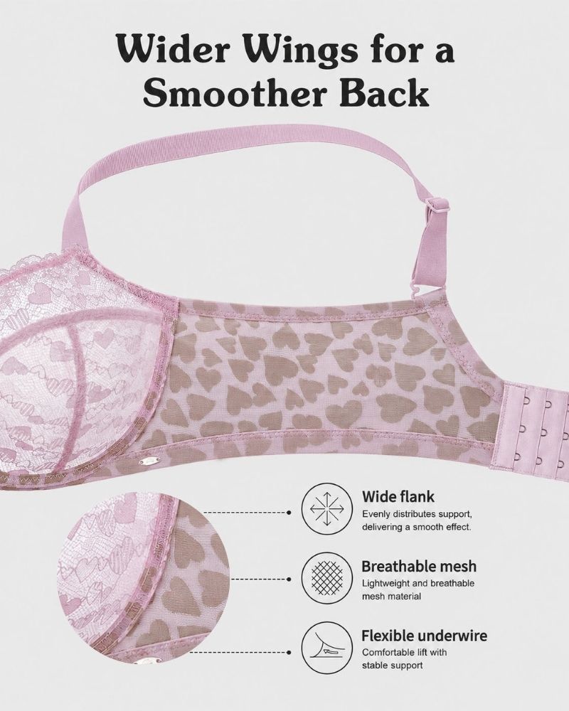 Leopard Heart Lace Plus Size Minimizer Bra