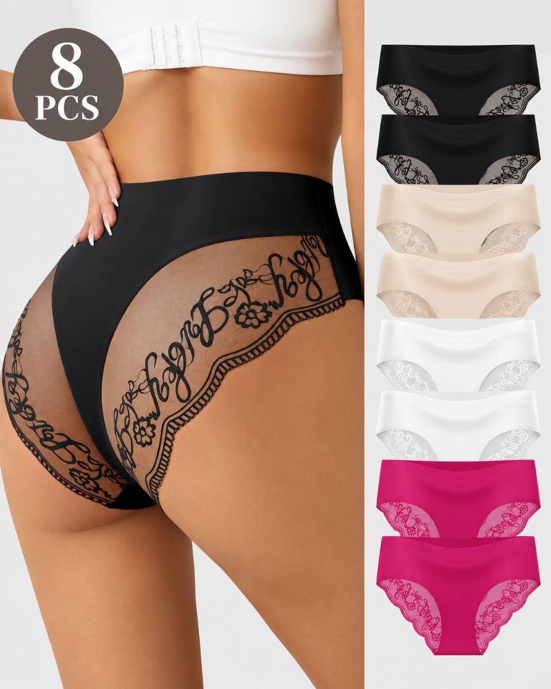 8-Pack Seamless Lace Mid-Rise Stretch Panties