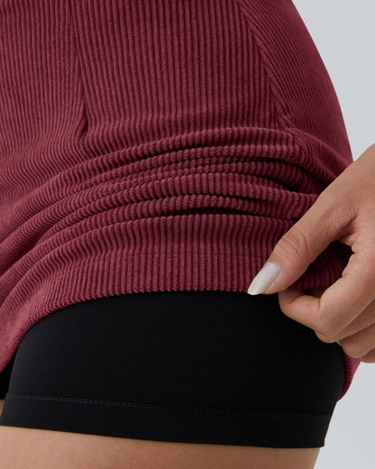 High-Waist 2-in-1 Corduroy A-Line Mini Skirt