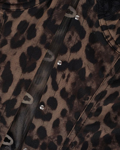 Y2K Leopard Lace Boned Corset Top