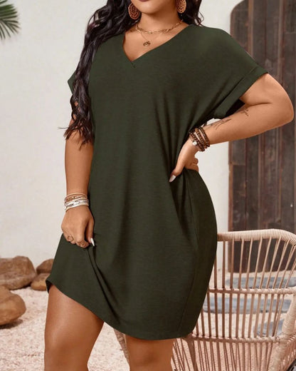 Plus Size V-Neck Batwing Sleeve T-Shirt Dress