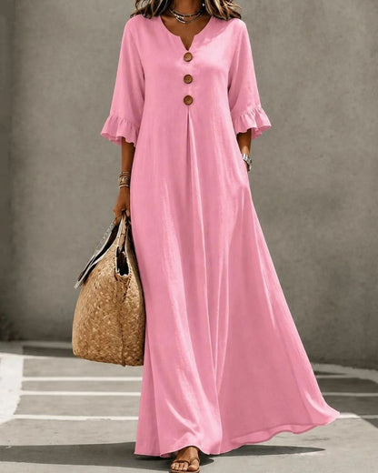 Boho Aesthetic Solid V-Neck A-Line Maxi Dress