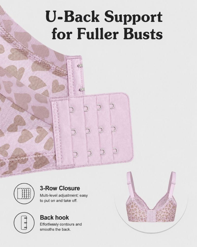 Leopard Heart Lace Plus Size Minimizer Bra