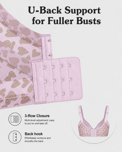 Leopard Heart Lace Plus Size Minimizer Bra