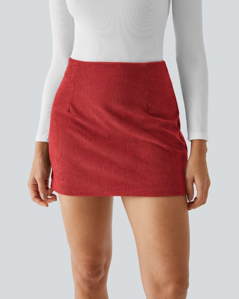 High-Waist 2-in-1 Corduroy A-Line Mini Skirt
