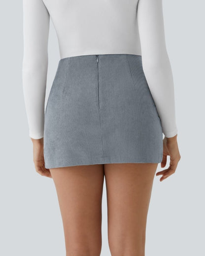 High-Waist 2-in-1 Corduroy A-Line Mini Skirt