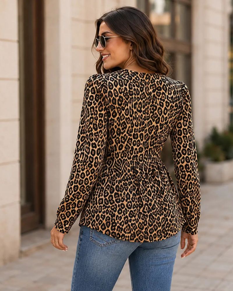 V-Neck Long Sleeve Babydoll Peplum Top