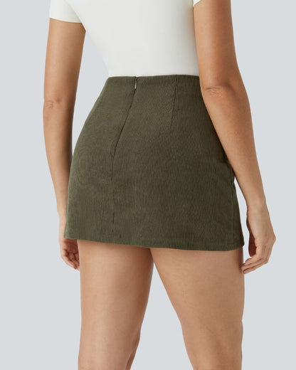 High-Waist 2-in-1 Corduroy A-Line Mini Skirt