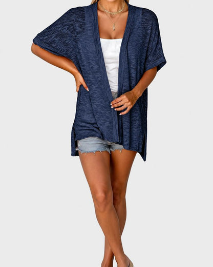 Lightweight Short-Sleeve Open-Front Cardigan