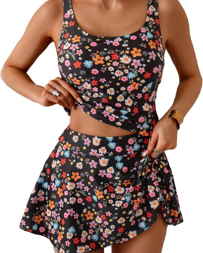 Women’s High-Waist Tank and Skirt Swim Set with Figure-Smoothing Design