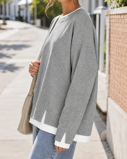 Faux-Layered Oversized Crewneck Sweatshirt