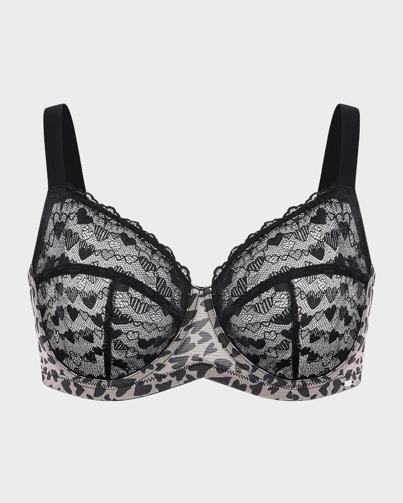 Leopard Heart Lace Plus Size Minimizer Bra